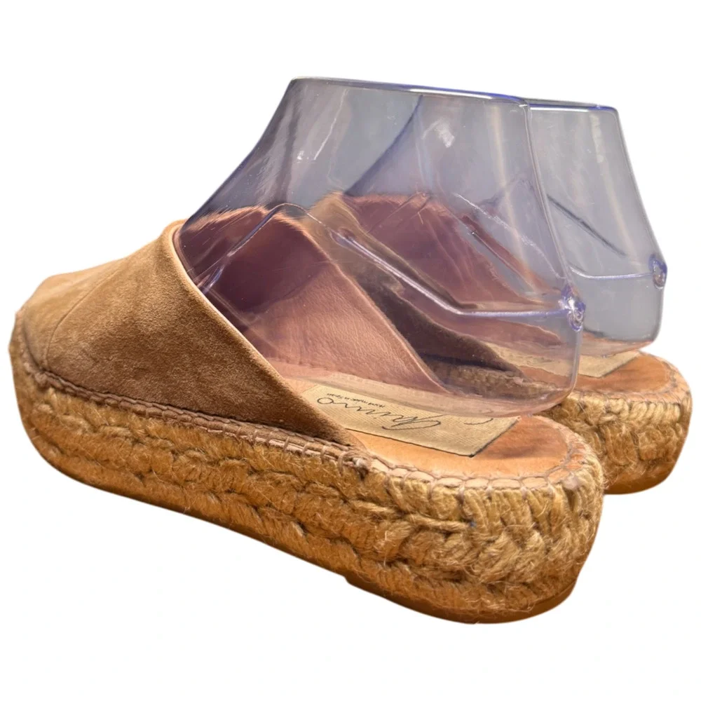 Gaimo Women's 6 Tan Suede Espadrilles Open Toe Wedge Low Platform